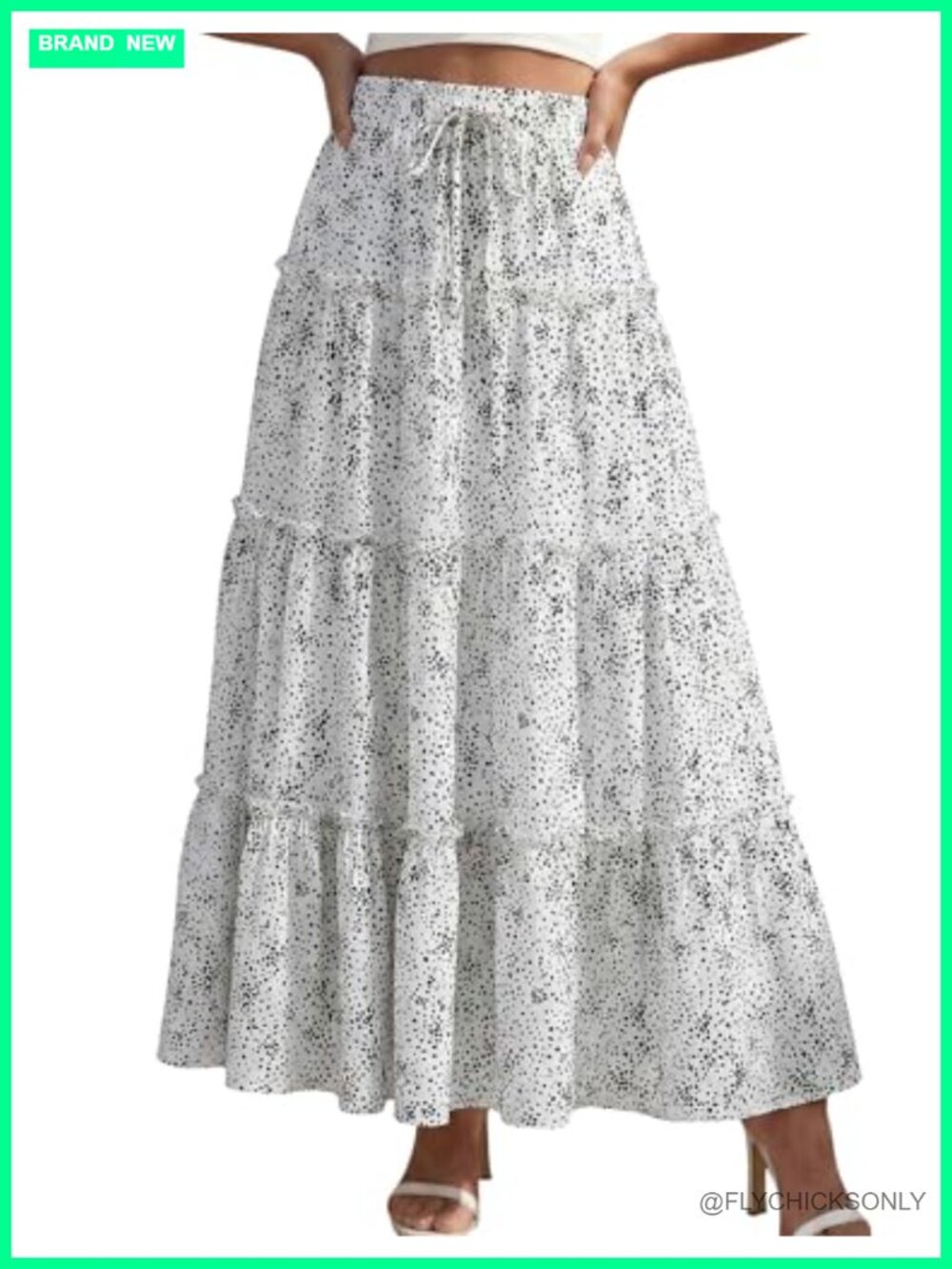 Womens Boho Flowy Maxi Skirt High Waisted Ruffle Tiered A-Line